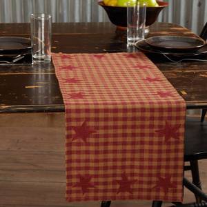 lot 22055 image: VHC Brands, Burgundy Star, Cotton, 13x36, Woven Runner, Red