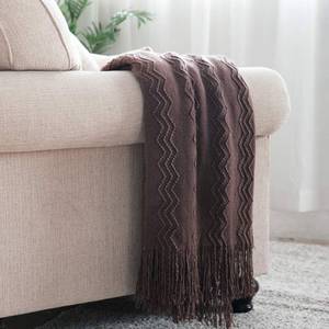 lot 22064 image: BOURINA Brown Throw Blanket 50x60 Inch Boho Knitted Soft Throw Sofa Blanket