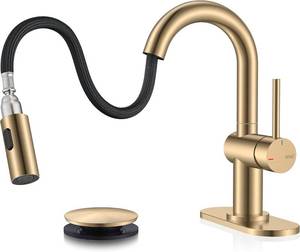 lot 22068 image: KENES Champagne Bronze Pull Down Bathroom Faucet, 1 Handle Vanity Faucet