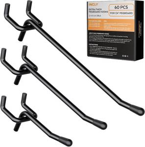 lot 22074 image: INCLY 60 Pack 246 Inch Black Pegboard Hooks, 14 Heavy Duty