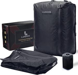 lot 22090 image: Travel Pack Vacuum Kit Reusable Nylon Bags  Rechargeable Pump, Carry-On