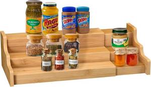 lot 22098 image: Spice Rack Kitchen Cabinet Organizer - 3-Tier Bamboo Expandable Shelf Yellow