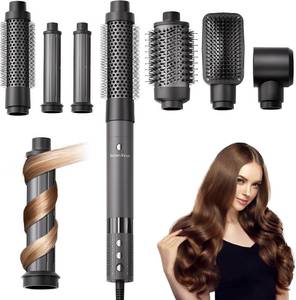 lot 22099 image: 6-in-1 Hot Brush Hair Styler & Dryer Set with Auto Curl LR, Frizz-Free