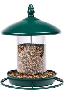 lot 22102 image: Metal Roof Bird Feeder for Outdoors - 360  Feeding Perch. Green