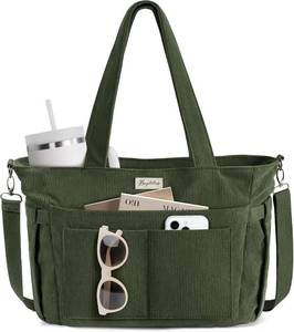 lot 22128 image: Bagstellar Corduroy Tote Bag for Women, 17 Pockets Laptop Work Tote Purse