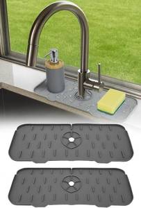 lot 22144 image: Silicone Kitchen Sink Splash Guard - Water Splash Protector - Gray - Set of 2
