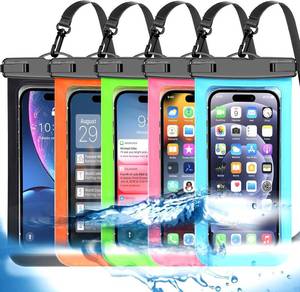 lot 22147 image: Famoby 5-Pack Waterproof Phone Pouches IP68, Lanyard, Fits Up to 8.3