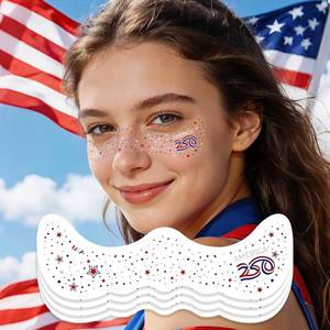 lot 22170 image: America 250 Patriotic Star Freckles Face Tattoos - Red White Blue 3-pack