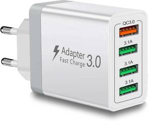 lot 22181 image: European USB Charger 40W QC3.0, 4-Port EU Plug Adapter for iPhone, Android