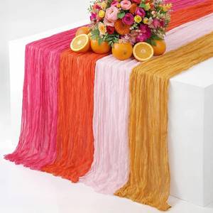 lot 22185 image: Moukeren 4 Pack Pink and Orange Cheesecloth Table Runner Sunset Party