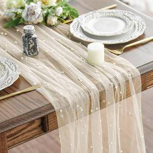 lot 22193 image: Artoid Mode Pearl Beige Gauze Table Runner 120 Inch 10ft