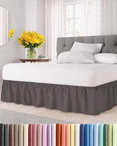 lot 22221 image: Wrap Around Dust Ruffle Bed Skirt, King Size Beds - 12 Inch Drop, Dark Grey