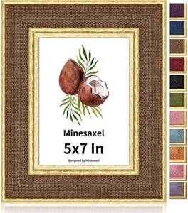 lot 22223 image: 5x7 Picture Frame - Brown Fabric & Gold Border, HD Real Glass with Easel