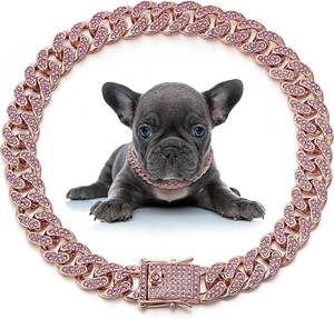 lot 22231 image: LEIFIDE Cuban Link Dog Collar Chain 12mm,8 Inch,Rose Gold, Pink
