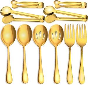 lot 22232 image: 10-Piece Stainless Serving Utensils Large & Slotted Spoons, Forks, Tongs
