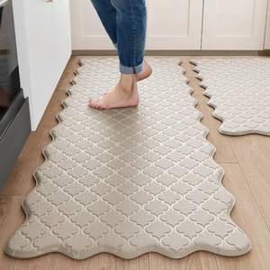 lot 22243 image: Arenarug Upgrade Scalloped Kitchen Mats for Floor 2PC, Khaki Kitchen Rugs