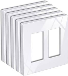lot 22246 image: BESTTEN 5-Pack Screwless Decorator Wall Plate 2-Gang Outlet Cover Snow White