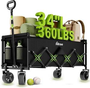 lot 22263 image: 34 Extra Long Collapsible Wagon Cart, 360LBS Capacity, Black