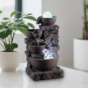 lot 22264 image: Indoor Tabletop Fountain with 4-Tier Stone Bowls, Rolling Crystal Ball & LED