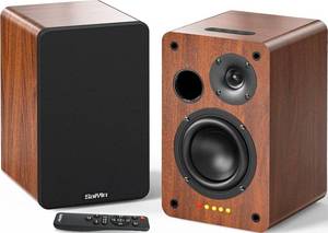 lot 22274 image: Saiyin Powered Bluetooth Bookshelf Speakers for Record Player