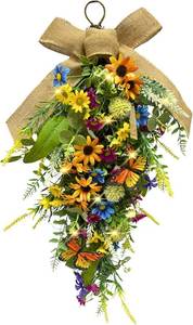 lot 22279 image: Svndlyn Lighted Spring Summer Floral Swag with Butterflies and Wildflowers