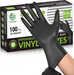 lot 22280 image: SWIFTLITE Black Vinyl Gloves, Food Grade Gloves Disposable Latex Free - M