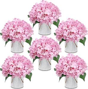 lot 22282 image: Blush Pink Flower Table Centerpieces, Set of 6, Hydrangeas