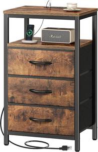 lot 22287 image: Huuger Nightstand with Charging Station, 27.6 Inch Bedside Table,Side Table