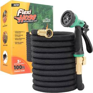 lot 22291 image: Flexi Hose 100FT Expandable Hose with 8-Function Nozzle, Brass Fittings