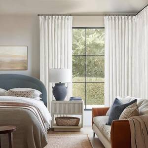 lot 22329 image: TWODRAPES Beige White Pinch Pleated Linen 96 Inch Curtains 60 Inch Width