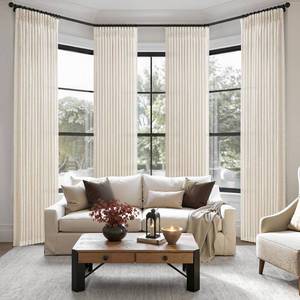 lot 22331 image: Pinch Pleated Linen Curtains 4 Panels Set, Living 96 in, Ivory Cream, 8FT