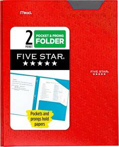 lot 22332 image: Five Star 2-Pocket Plastic Folder, Stay-Put Tabs, Prong Fasteners (72109) 4Pack