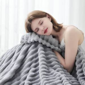 lot 22340 image: NEWCOSPLAY Fleece Ribbed Cozy Throw Blanket for Couch, Light Grey, 50x60