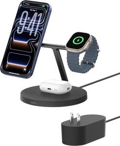 lot 22349 image: Belkin Qi2 15W Wireless Charging Station, 3 in 1 iPhone Charger