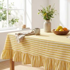 lot 22359 image: Mindsoft Yellow Striped Ruffled Rectangular Tablecloth 60 x 120 Inches