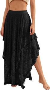 lot 22363 image: YKR Womens Lace Maxi Skirt with Elastic Asymmetrical Layered Hem medium