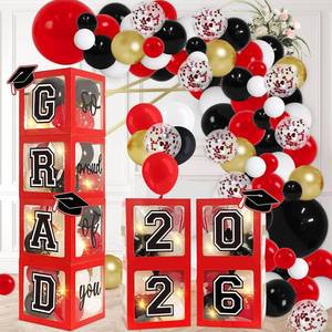 lot 22367 image: DAZONGE Graduation Decorations 2026, 4 Red Balloon Boxes with 139pc Garland