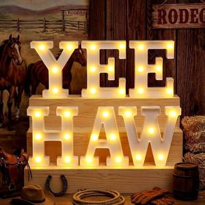 lot 22369 image: Honoson 6 Pcs Western Party Decorations Yee Haw LED Light up Sign