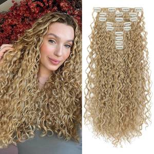 lot 22379 image: FLUFYMOOZ 9PCS Clip-in Extensions 22in Curly Soft Synthetic Golden Blonde