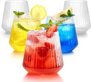 lot 22394 image: BESTSTAR 36 Pcs 12oz Plastic Clear Ribbed Wine Glasses,Origami Ripple Glass