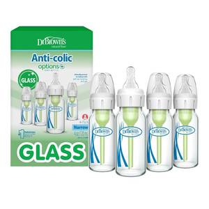 lot 22398 image: Dr. Browns Anti-Colic Options Narrow Glass Baby Bottle, 4 oz, 4-Pack
