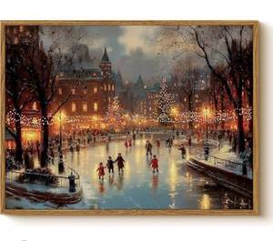 lot 22056 image: Vintage Christmas Market Ice Rink Wall Art 12x16