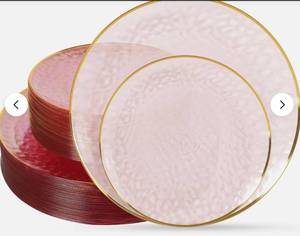 lot 22368 image: ISFANGCO 72Pcs Pink Plastic Plates, Pink Disposable Plates Gold Rim, Hammered
