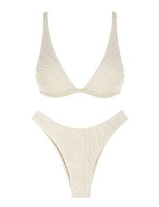 lot 99874 image: ZAFUL Bikini Sets for Women Triangle Textured Plunging High Cut Cheeky Bikini Swimsuits Two Piece Bathing Suits(0-Deep Coffee,M)