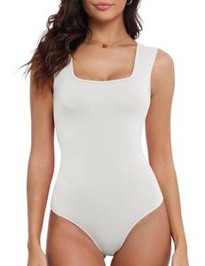 lot 99881 image: DSPSAM Plus Size White Sleeveless Tank Bodysuit for Women Cute Workout Tops for Women Body Suits 2026 Lady Fashion (White, X-Large)