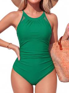 lot 99887 image: Smismivo High Neck Swimsuits for Women Full Coverage One Piece Bathing Suit Modest Slimming Tummy Control Swimming Suits Swim Suit Retro for Swimwear (Green) Medium