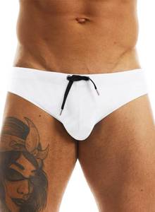 lot 99889 image: MIZOK Mens Sexy Low Rise Swimwear Bikini Swimming Briefs Drawstring Quick Dry Beach Swimsuits White S