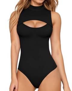 lot 99903 image: MANGOPOP Womens Mock Neck Bodysuit Sleeveless Turtle Neck Tops Black L
