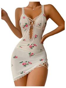 lot 99909 image: SHENHE Womens V Neck Floral Print Lace Trim Nightgown Chemise Slip Dress small