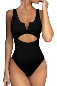 lot 99920 image: Meyeeka One Piece Swimsuit Women Tummy Control Bathing Suit High Waisted Bathing Suits for Women M Black